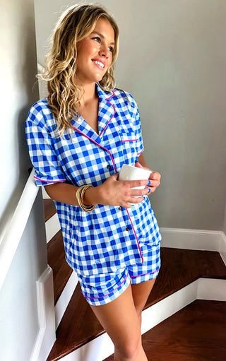 Serene Dreams Blue Gingham Check Pajamas Lounge Set, XS-3X