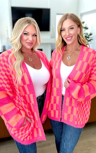 Always A Winner Pink And Orange Checkered Cardigan, SM-3X