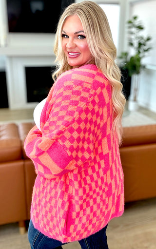 Always A Winner Pink And Orange Checkered Cardigan, SM-3X