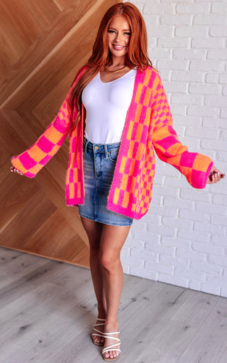 Always A Winner Pink And Orange Checkered Cardigan, SM-3X