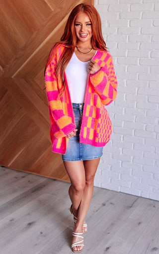 Always A Winner Pink And Orange Checkered Cardigan, SM-3X