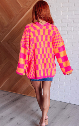 Always A Winner Pink And Orange Checkered Cardigan, SM-3X