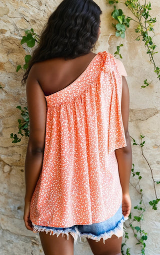 Southern Sweetheart Coral One Shoulder Top