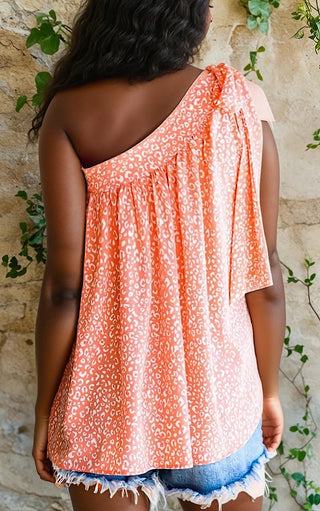 Southern Sweetheart Coral One Shoulder Top