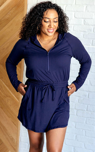 Weekend Warrior Athlwtic Romper Dress in Navy Blue, SM-3X