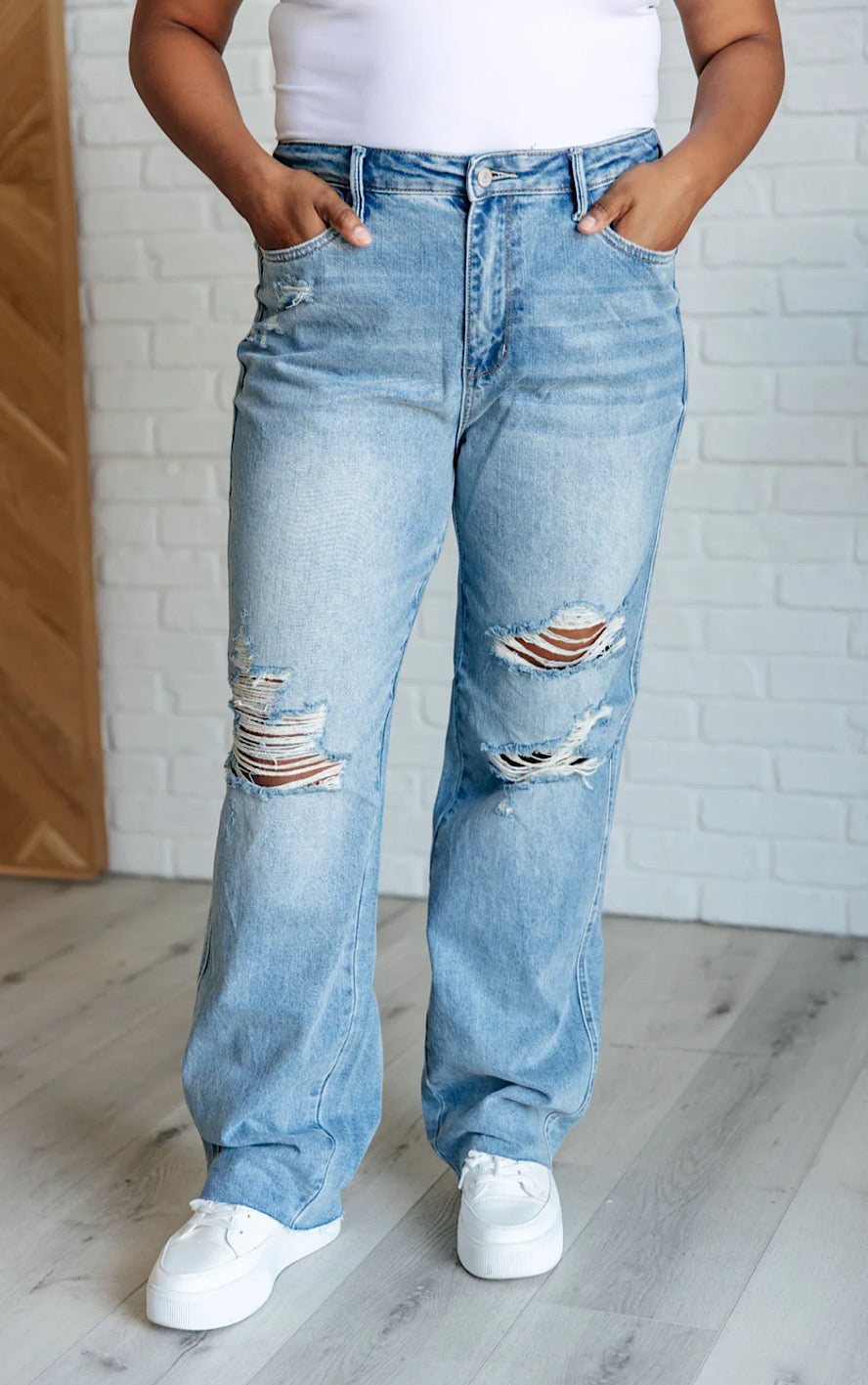 Straight Up Style Distressed Jeans by Judy Blue, SIZES 0-24W