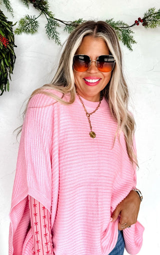 Cozy Embrace Pink Poncho Sweater