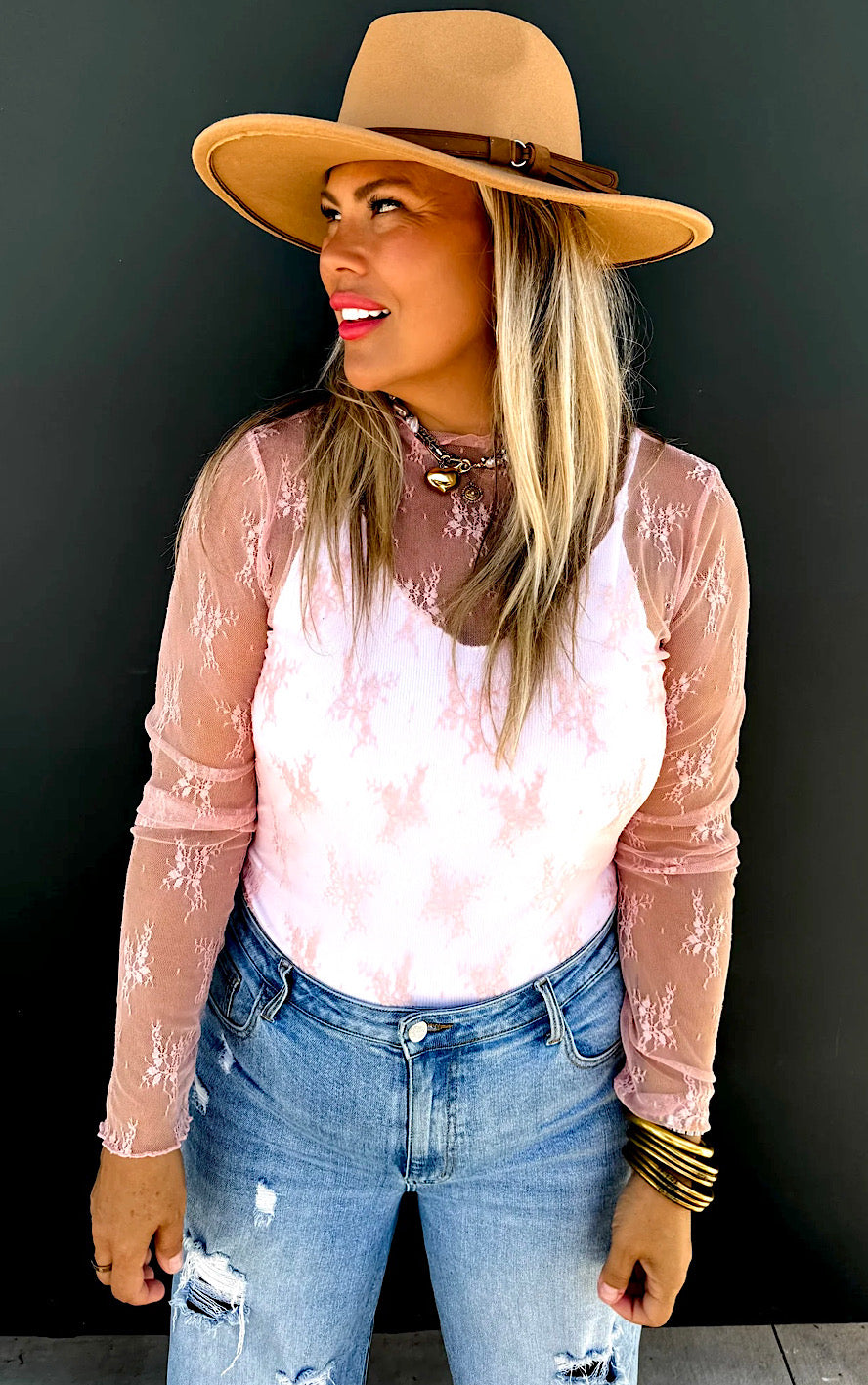 Untamed Romance Pink Lace Top, SM-2X