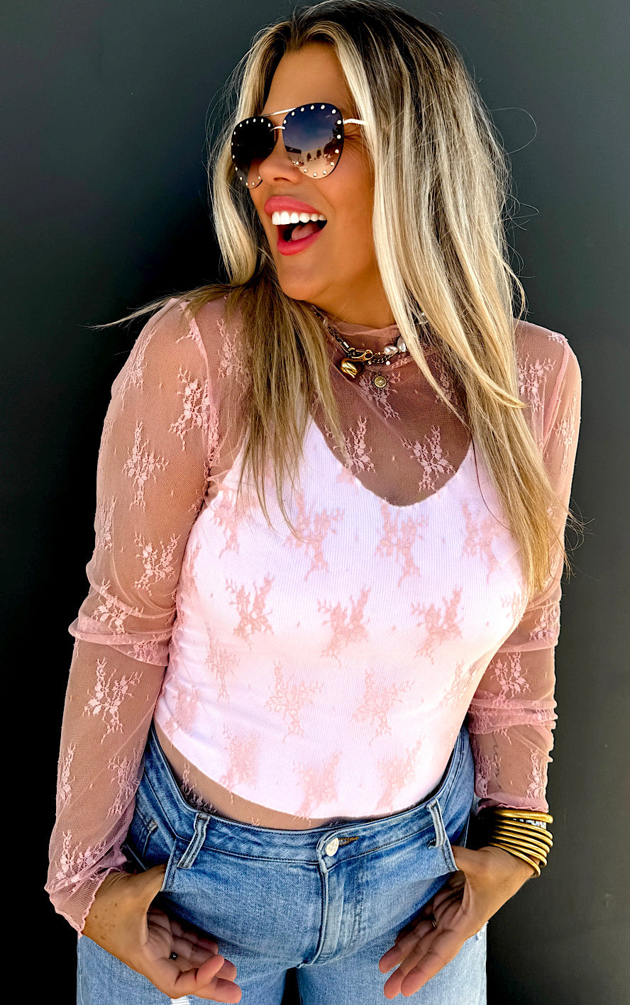 Untamed Romance Pink Lace Top, SM-2X