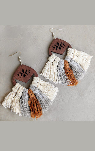 Desert Dunes Tassel Wood Earrings