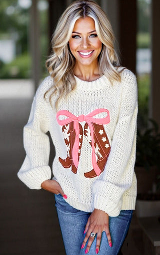 Cowgirl Cutie Boots And Bows Sweater