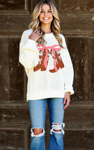 Cowgirl Cutie Boots And Bows Sweater