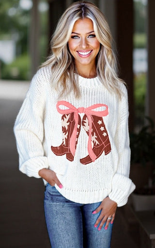 Cowgirl Cutie Boots And Bows Sweater