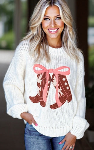 Cowgirl Cutie Boots And Bows Sweater