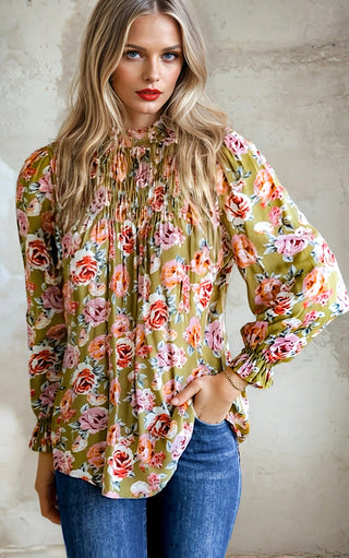 Simply Lovely Olive Green Floral Top