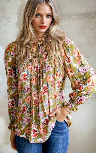 Simply Lovely Olive Green Floral Top