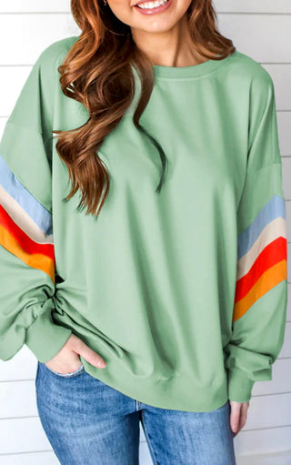 Simple Sophistication Sage Green Striped Sleeve Sweatshirt