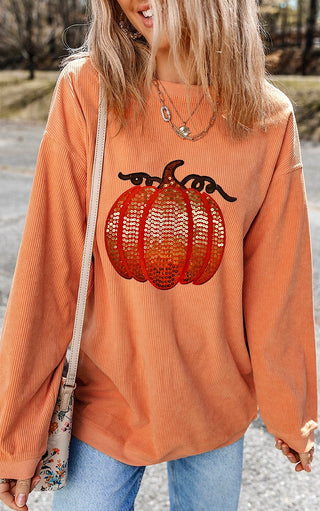 Sassy Sequin Pumpkin Corded Sweatshirt, SM-3X, TWO COLORS!