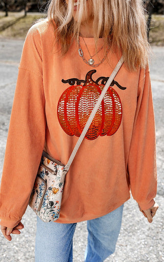 Sassy Sequin Pumpkin Corded Sweatshirt, SM-3X, TWO COLORS!