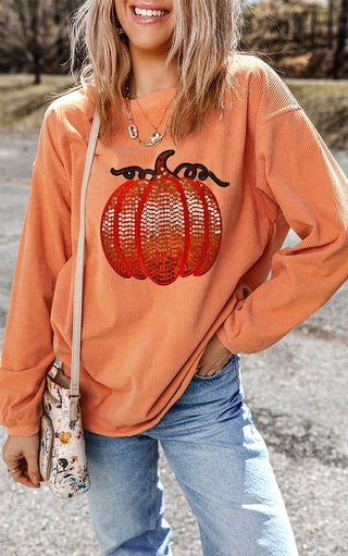 Sassy Sequin Pumpkin Corded Sweatshirt, SM-3X, TWO COLORS!