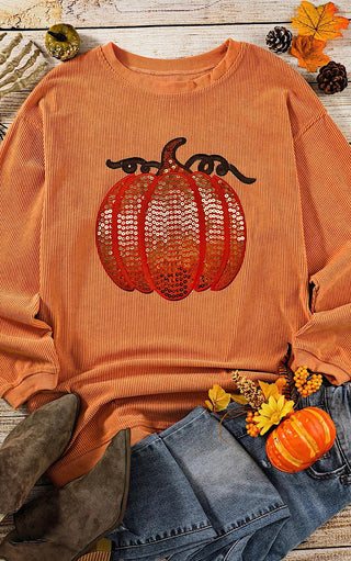 Sassy Sequin Pumpkin Corded Sweatshirt, SM-3X, TWO COLORS!