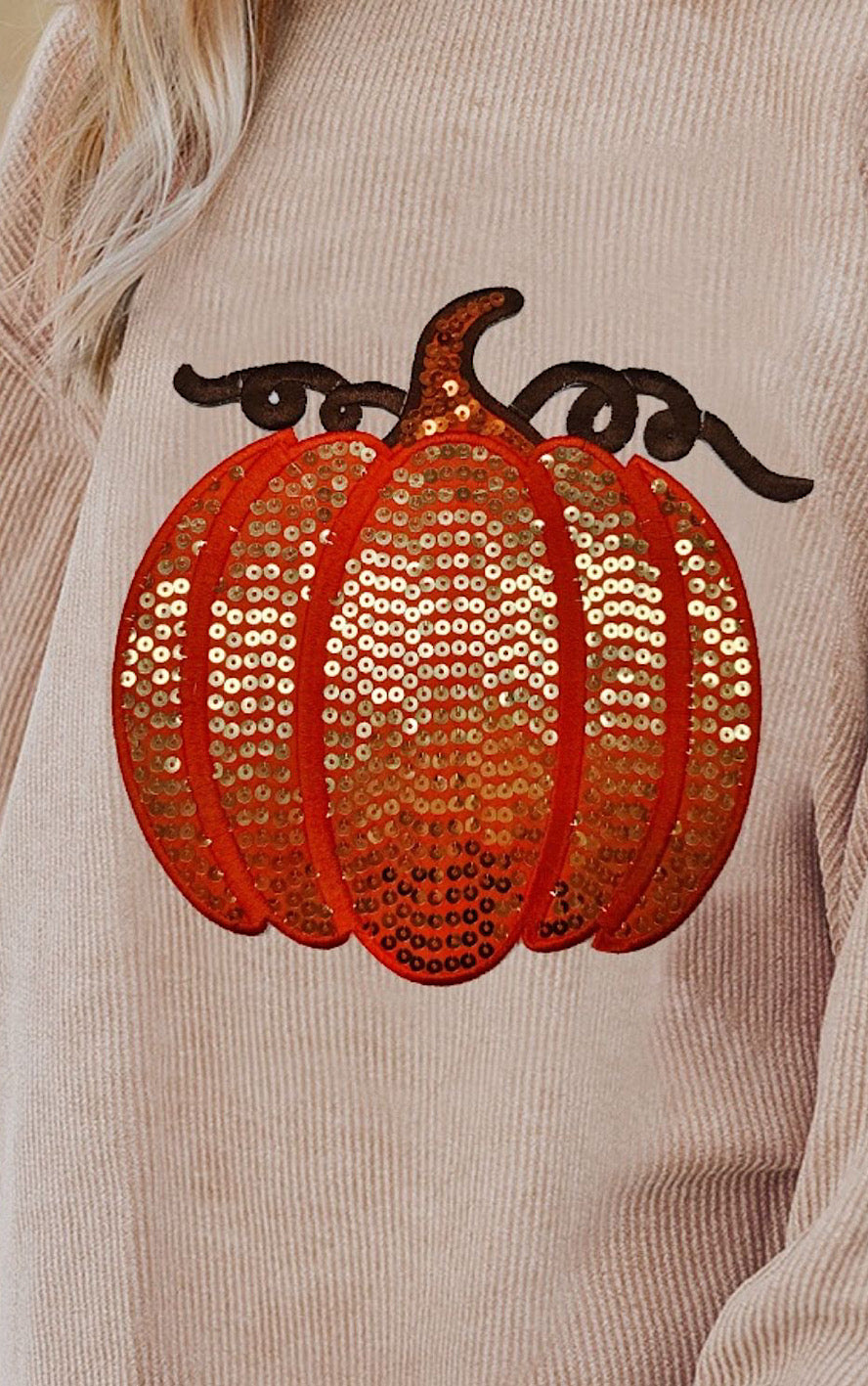 Sassy Sequin Pumpkin Corded Sweatshirt, SM-3X, TWO COLORS!