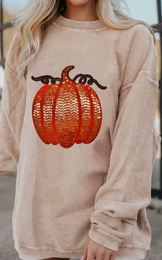 Sassy Sequin Pumpkin Corded Sweatshirt, SM-3X, TWO COLORS!