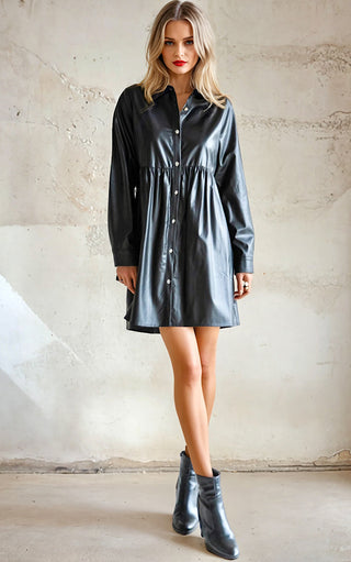 Downtown Darling Faux Leather Shirt Dress