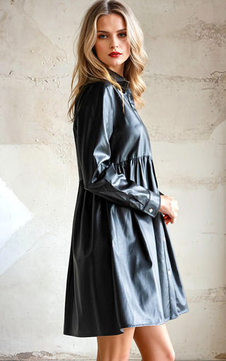 Downtown Darling Faux Leather Shirt Dress
