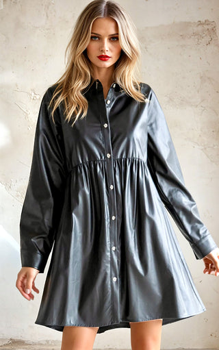 Downtown Darling Faux Leather Shirt Dress