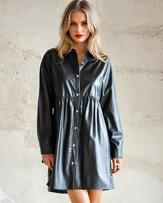 Downtown Darling Faux Leather Shirt Dress