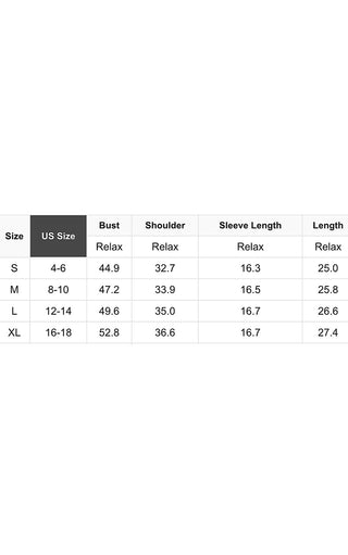 Size chart for Spotted Around Town Leopard Stripe top.