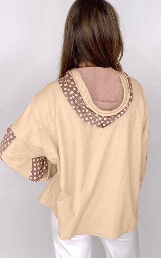 Pretty Patchwork Star Tan Drawstring Hoodie