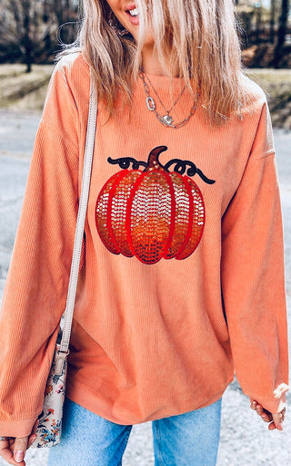 Sassy Sequin Pumpkin Corded Sweatshirt, SM-3X, TWO COLORS!