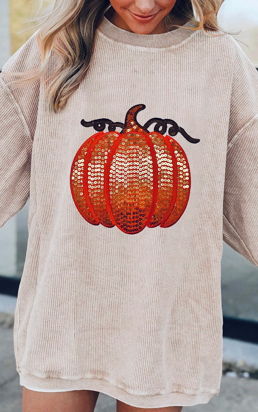 Sassy Sequin Pumpkin Corded Sweatshirt, SM-3X, TWO COLORS!