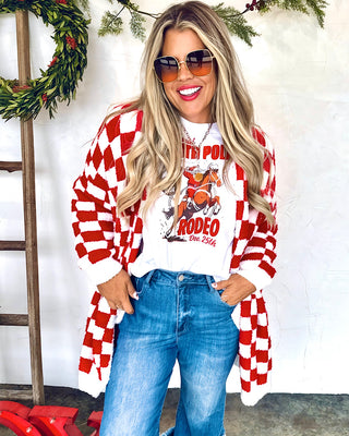 Crimson Cozy Checkered Cloud Cardigan