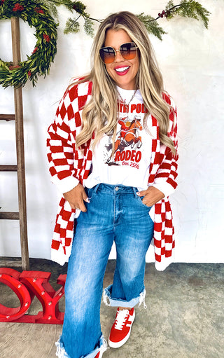Crimson Cozy Checkered Cloud Cardigan