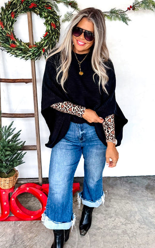 Cozy Embrace Black Poncho Sweater