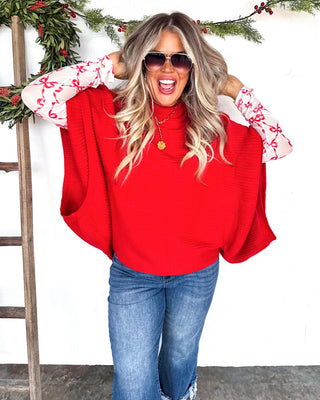Cozy Embrace Red Poncho Sweater