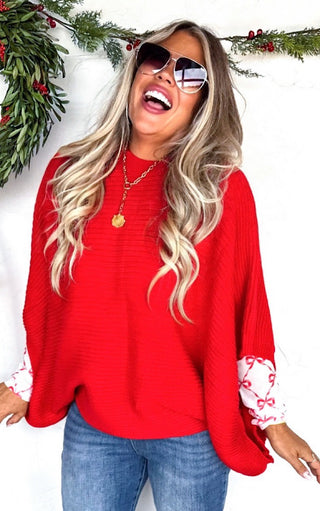 Cozy Embrace Red Poncho Sweater