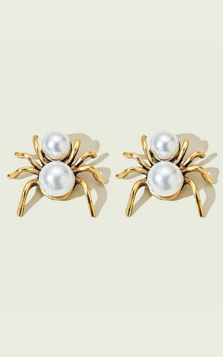 Spooky Spider Gold Pearl Earrings