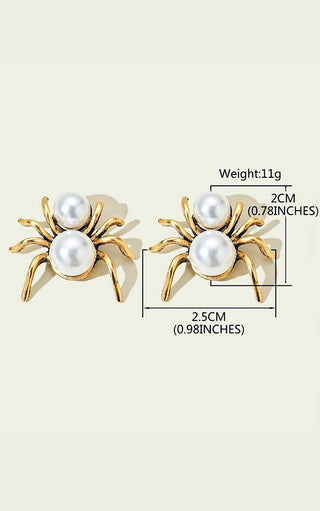 Spooky Spider Gold Pearl Earrings