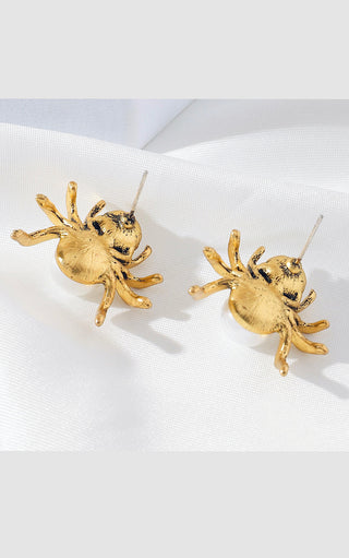 Spooky Spider Gold Pearl Earrings