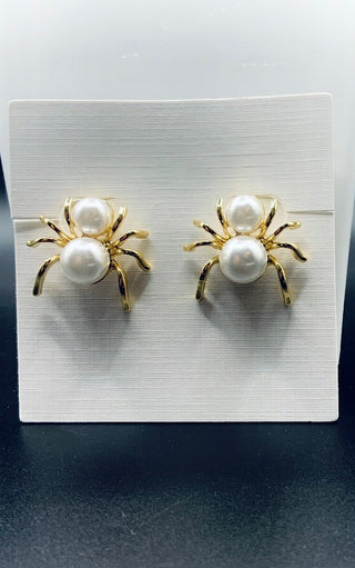 Spooky Spider Gold Pearl Earrings