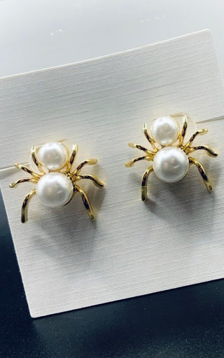 Spooky Spider Gold Pearl Earrings