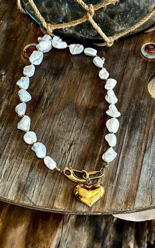 Coastal Belle Baroque Pearl & Gold Heart Necklace
