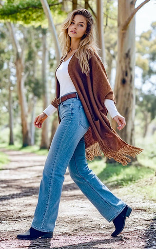 Cozy Moments Brown Fringe Knit Cardigan