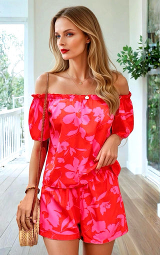 RESTOCKED! Vacay All Day Red Floral Top and Shorts Set