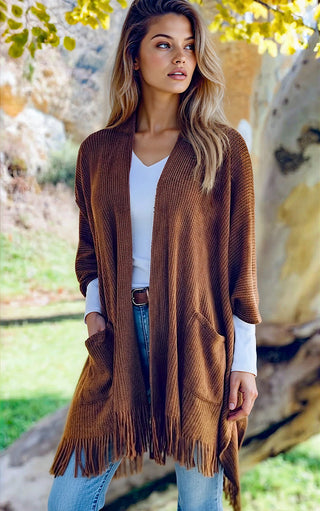 Cozy Moments Brown Fringe Knit Cardigan
