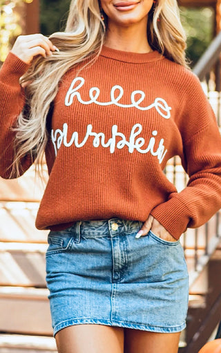 Hello Pumpkin Sweater, THREE COLORS! SM-2X